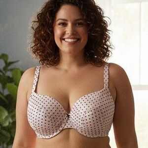 Cacique 46DD Cotton T-Shirt Bra Pink Polka Dot Full Coverage